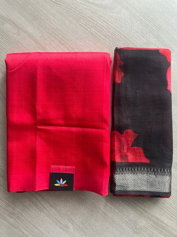 Handloom Mangalagiri Silk Cotton Saree With Digital Printed Blouse Fabric - 35476
