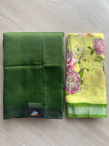 Handloom Mangalagiri Silk Cotton Saree With Digital Printed Blouse Fabric - 35477