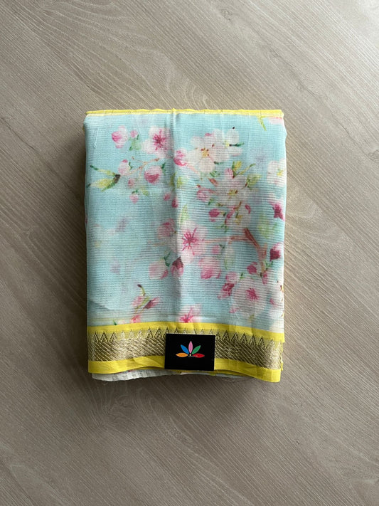 Zari Checks Mangalagiri Silk Cotton Saree with Digital Printed Border and Blouse-23486