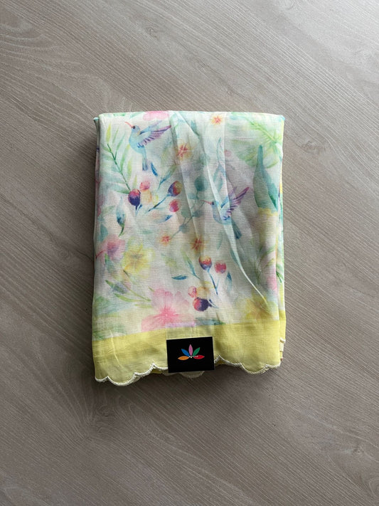 Scallop Border Digital Printed Mangalagiri Silk Cotton Saree-23487