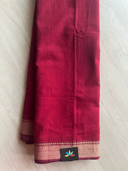 Maroon Handwoven Thread Border Mangalagiri Cotton Saree-28756