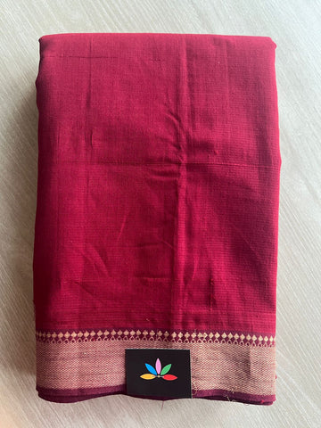 Maroon Handwoven Thread Border Mangalagiri Cotton Saree-28756