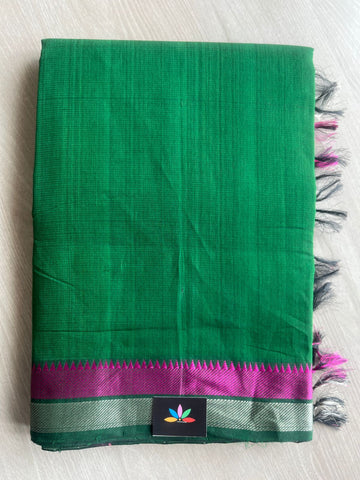 Emerald Green Zari Border Mangalagiri Cotton Saree-28761