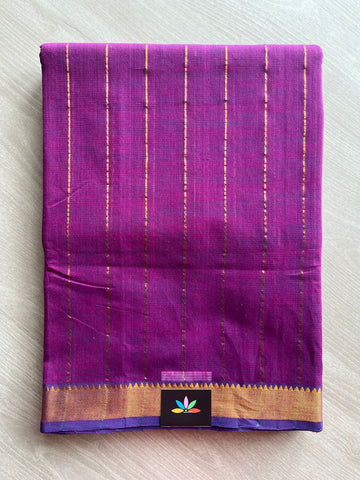 Rich Purple Zari Border Stripped Mangalagiri Cotton Saree-28767