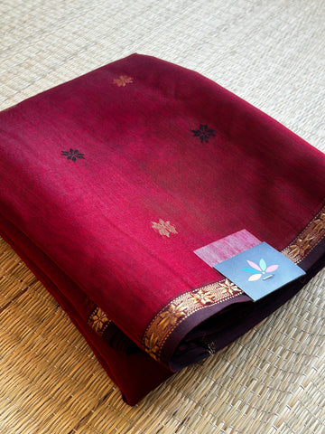 Maroon Handloom Maheshwari Silk Cotton Saree - 30245
