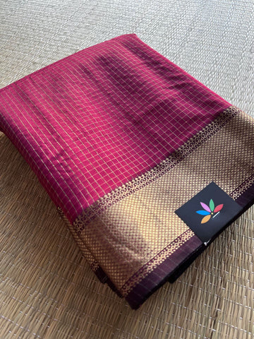 Reddish Maroon Handloom Maheshwari Silk Cotton Saree - 30248