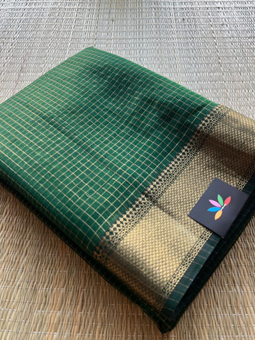 Dark Green Handloom Maheshwari Silk Cotton Saree - 30254