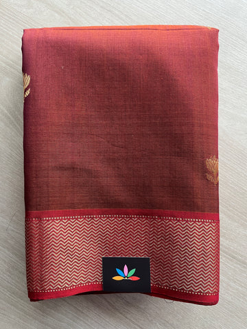 Double Tone (Maroon/Goldan) Handloom Maheshwari Silk Cotton Saree - 30257