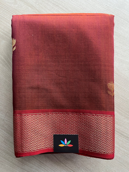 Double Tone (Maroon/Goldan) Handloom Maheshwari Silk Cotton Saree - 30257