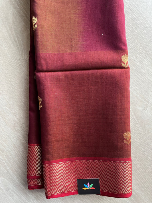 Double Tone (Maroon/Goldan) Handloom Maheshwari Silk Cotton Saree - 30257