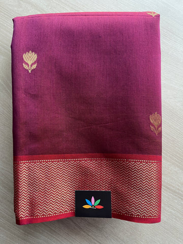 Double Tone (Purple/Goldan) Handloom Maheshwari Silk Cotton Saree - 30258