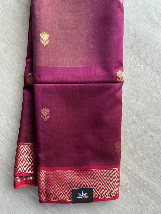 Double Tone (Purple/Goldan) Handloom Maheshwari Silk Cotton Saree - 30258