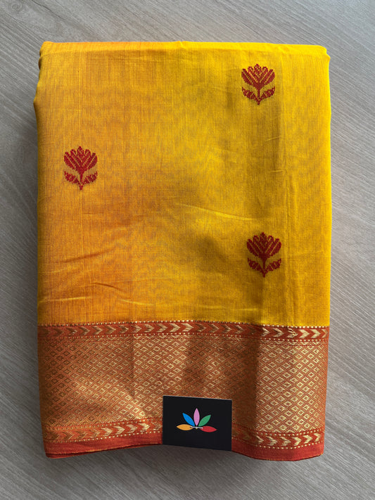 Double Tone (Bright Yellow/Orange) Handloom Maheshwari Silk Cotton Saree -30259