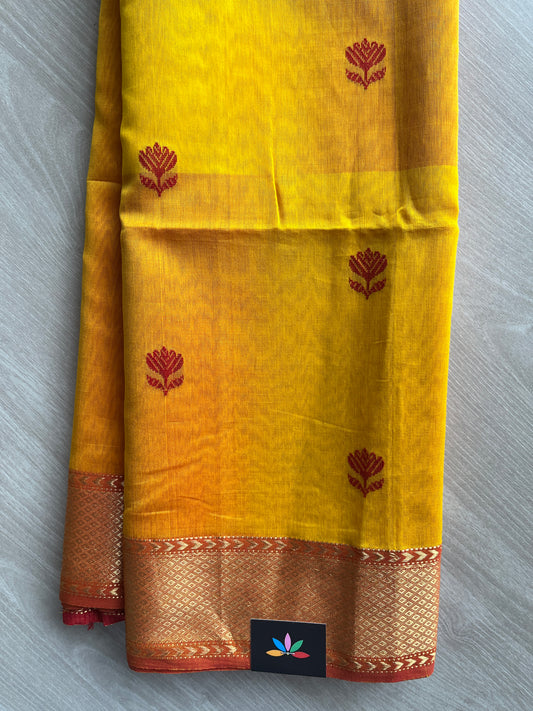 Double Tone (Bright Yellow/Orange) Handloom Maheshwari Silk Cotton Saree -30259
