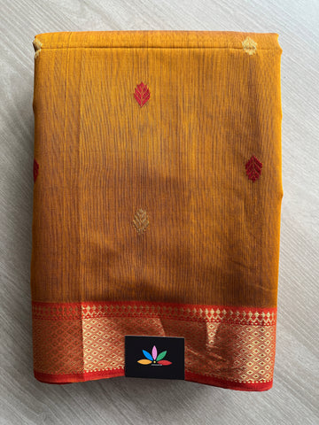 Deep Mustard Gold Handloom Maheshwari Silk Cotton Saree -30261