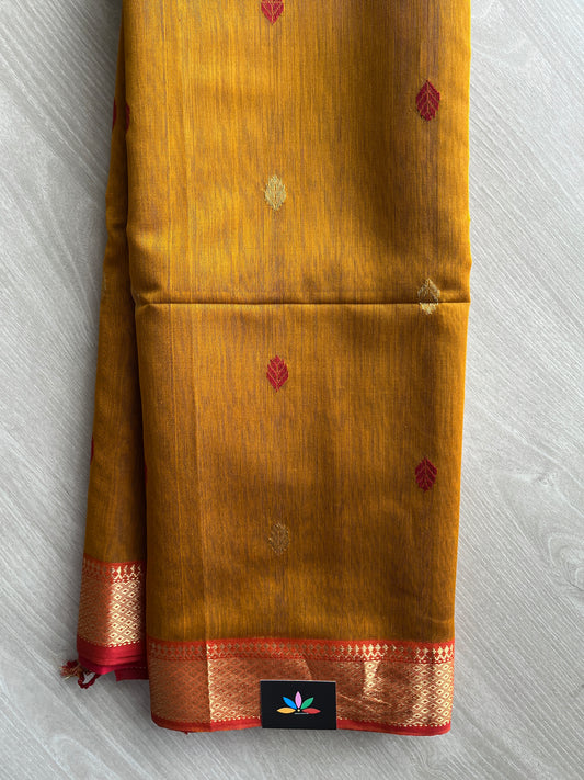 Deep Mustard Gold Handloom Maheshwari Silk Cotton Saree -30261