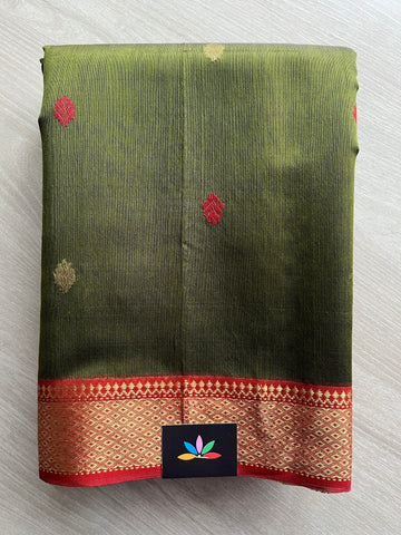 Olive Green Handloom Maheshwari Silk Cotton Saree -30264