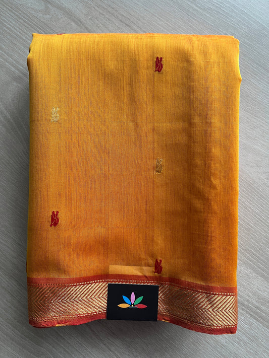 Mustard Yellow Handloom Maheshwari Silk Cotton Saree - 30266