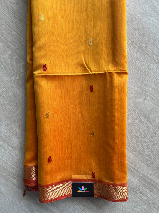 Mustard Yellow Handloom Maheshwari Silk Cotton Saree - 30266