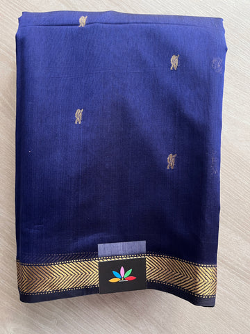 Indigo Blue Handloom Maheshwari Silk Cotton Saree -30268