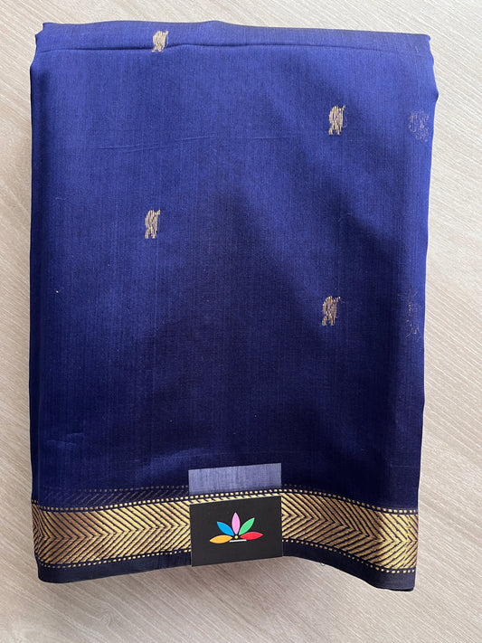 Indigo Blue Handloom Maheshwari Silk Cotton Saree -30268