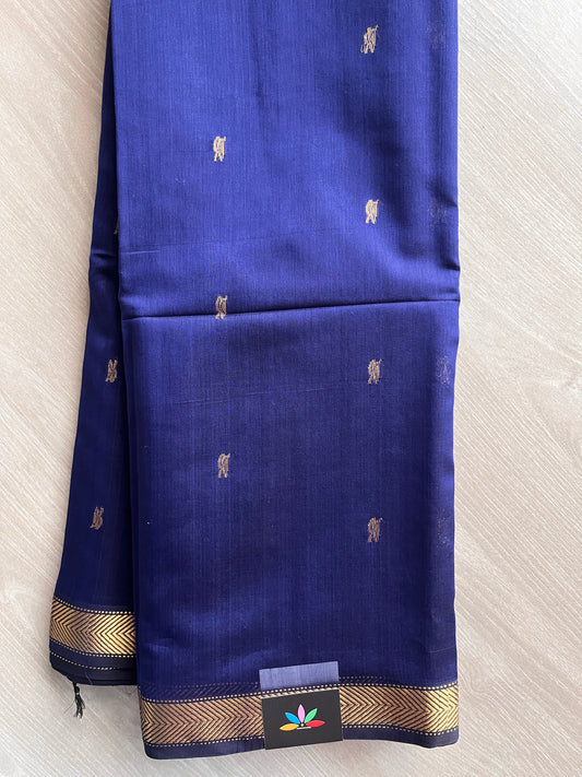 Indigo Blue Handloom Maheshwari Silk Cotton Saree -30268
