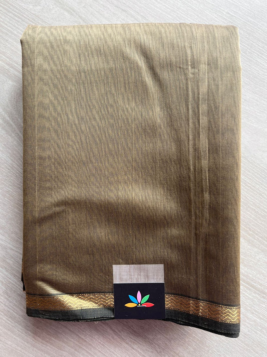 Dark Beige Handloom Maheshwari Silk Cotton Saree - 30271