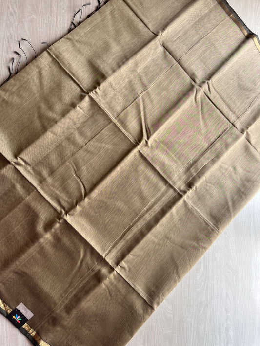 Dark Beige Handloom Maheshwari Silk Cotton Saree - 30271