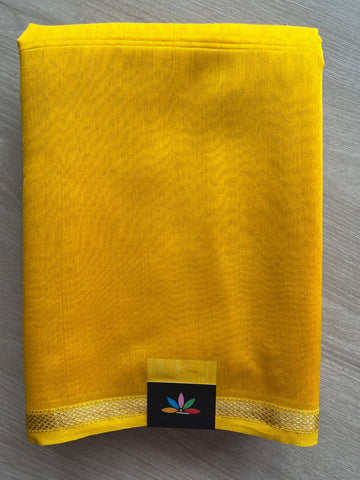 Bright Yellow Handloom Maheshwari Silk Cotton Saree - 30272