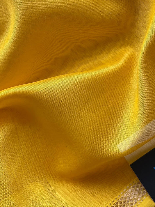 Bright Yellow Handloom Maheshwari Silk Cotton Saree - 30272