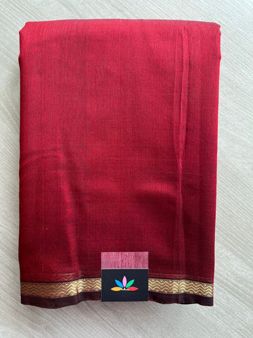 Reddish Maroon Handloom Maheshwari Silk Cotton Saree - 30273