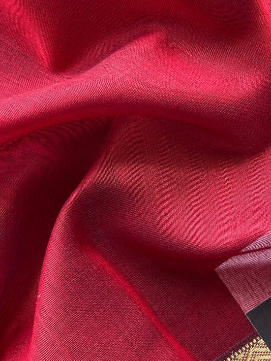 Reddish Maroon Handloom Maheshwari Silk Cotton Saree - 30273