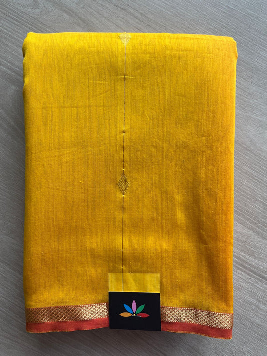 Mustard Yellow Handloom Maheshwari Silk Cotton Saree - 30275
