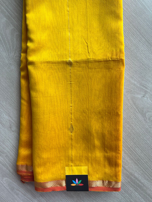 Mustard Yellow Handloom Maheshwari Silk Cotton Saree - 30275