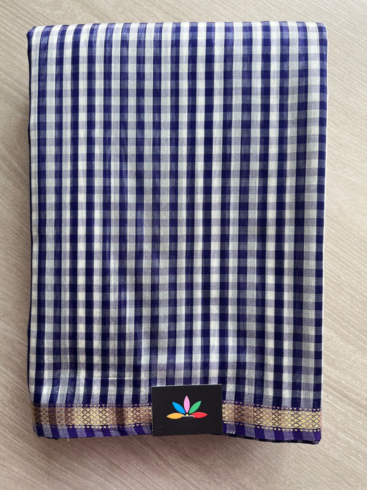 Purple & White Handloom Maheshwari Silk Cotton Saree - 30276
