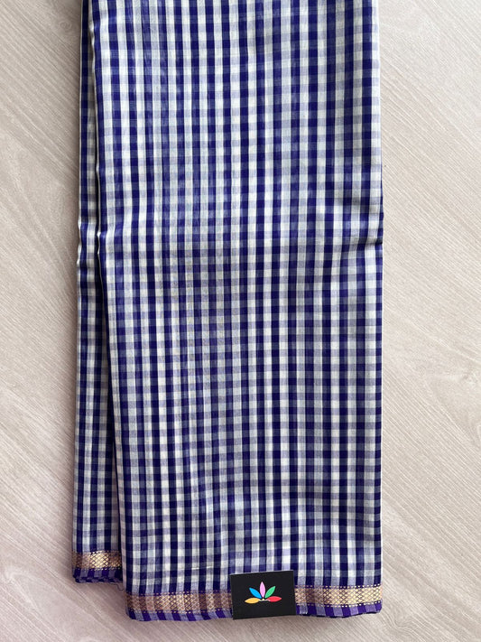 Purple & White Handloom Maheshwari Silk Cotton Saree - 30276