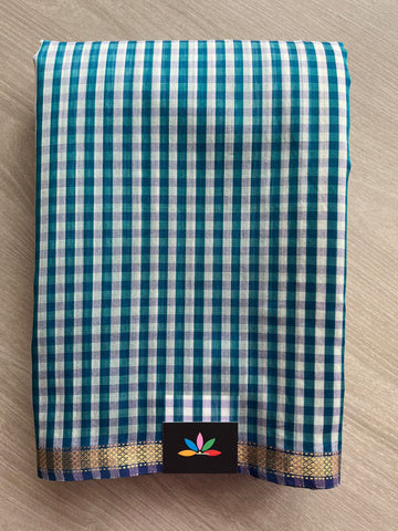 Teal Shade & White Handloom Maheshwari Silk Cotton Saree - 30278