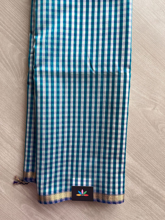 Teal Shade & White Handloom Maheshwari Silk Cotton Saree - 30278