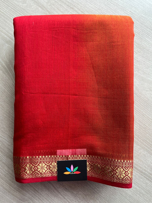 Merged Shade (Red/Rust Orange) Handloom Maheshwari Silk Cotton Saree - 30279