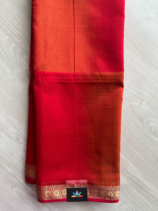 Merged Shade (Red/Rust Orange) Handloom Maheshwari Silk Cotton Saree - 30279