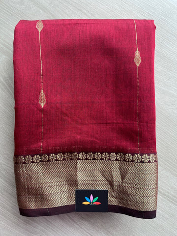 Deep Red Handloom Maheshwari Silk Cotton Saree - 30282