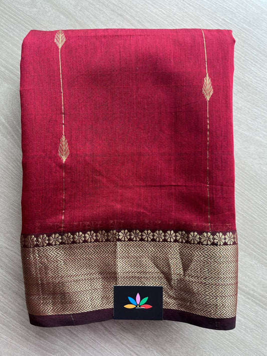 Deep Red Handloom Maheshwari Silk Cotton Saree - 30282