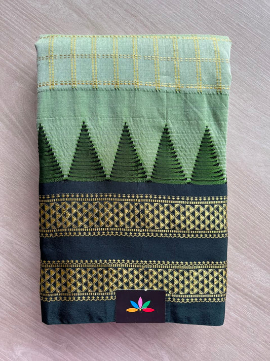 Light Pastel Green Temple Border Mercerized Cotton Ilkal Saree-26780