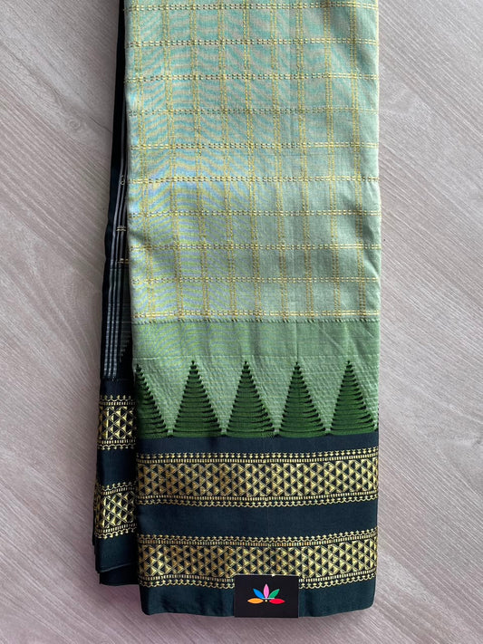 Light Pastel Green Temple Border Mercerized Cotton Ilkal Saree-26780