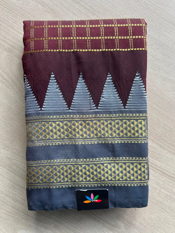 Mahogany Shade Temple Border Mercerized Cotton Ilkal Saree-26789