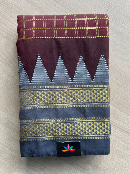 Mahogany Shade Temple Border Mercerized Cotton Ilkal Saree-26789