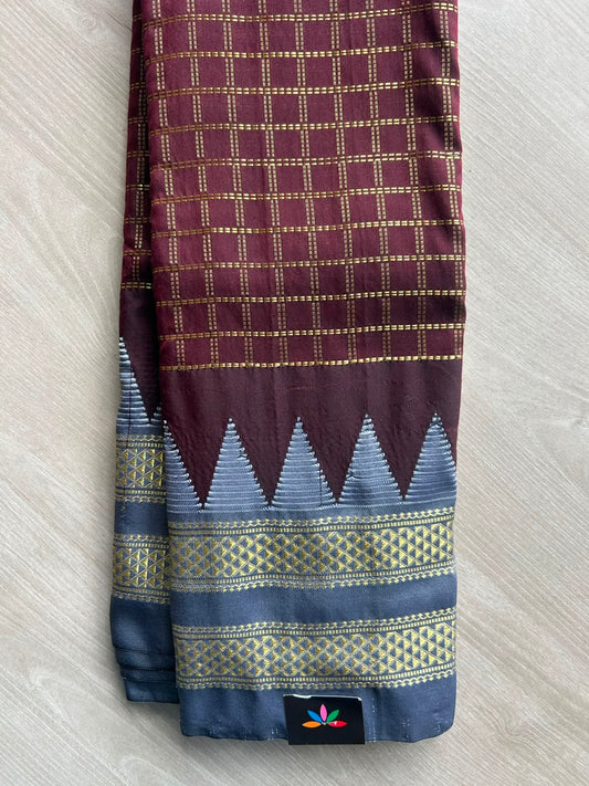Mahogany Shade Temple Border Mercerized Cotton Ilkal Saree-26789