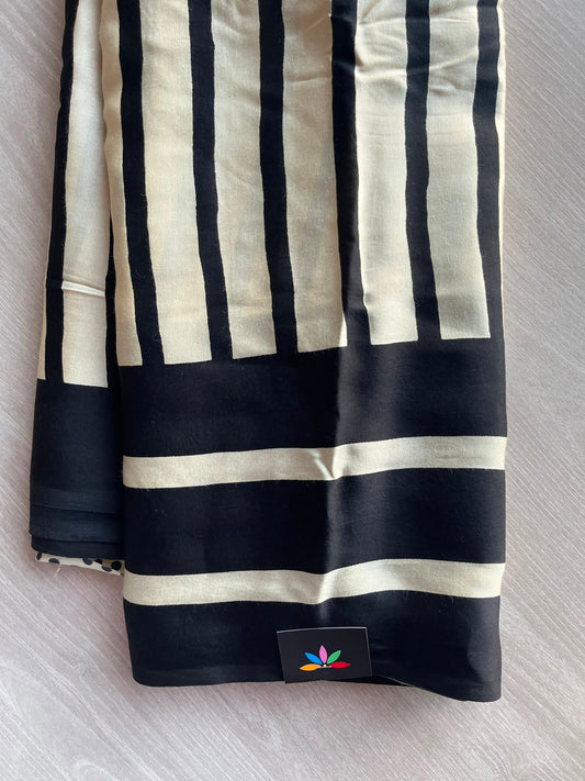 Cream Shade Hand Block Printed Modal Silk Saree - 35199
