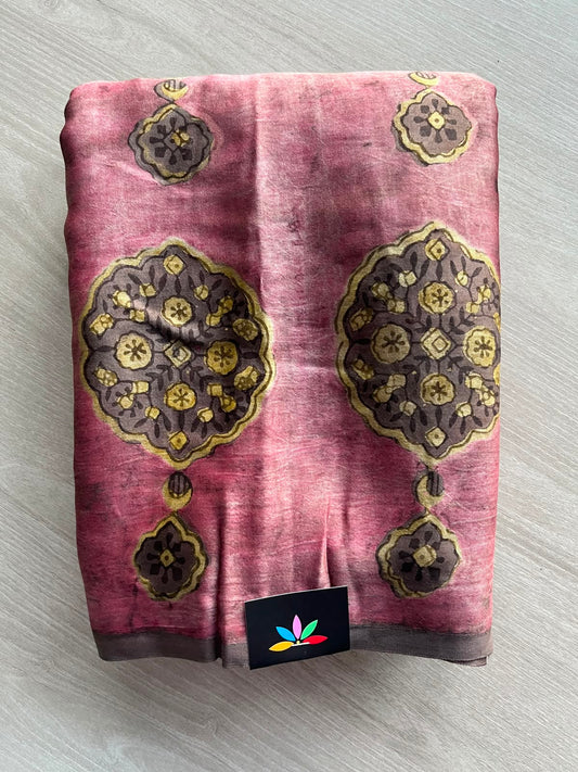 Rose Gold Hand Block Printed Modal Silk Saree - 35203