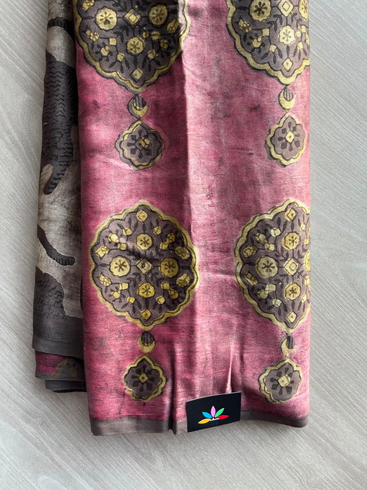 Rose Gold Hand Block Printed Modal Silk Saree - 35203